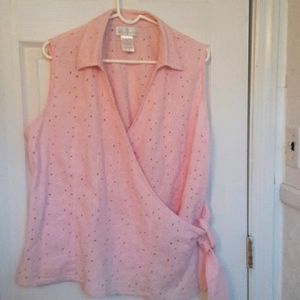 Soft Surroundings  eyelet pink blouse/top size XL